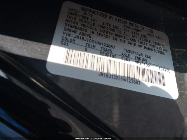 Продажа на аукционе авто 2017 Nissan Rogue Sport Sl, vin: JN1BJ1CR1HW123887, номер лота: 45743631