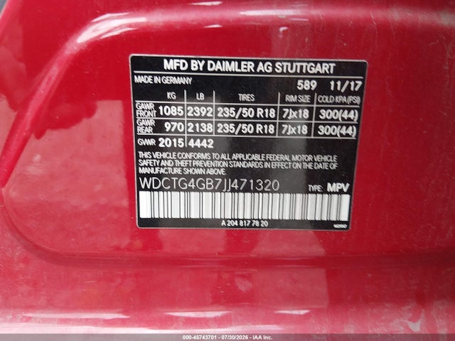 45743701 :رقم المزاد ، WDCTG4GB7JJ471320 vin ، 2018 Mercedes-benz Gla 250 4matic مزاد بيع