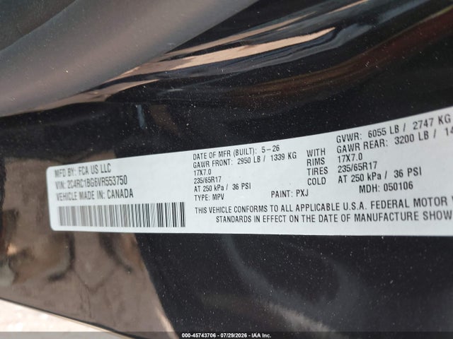 2027 Chrysler Pacifica მანქანა იყიდება აუქციონზე, vin: 2C4RC1BG6VR553750, აუქციონის ნომერი: 45743706