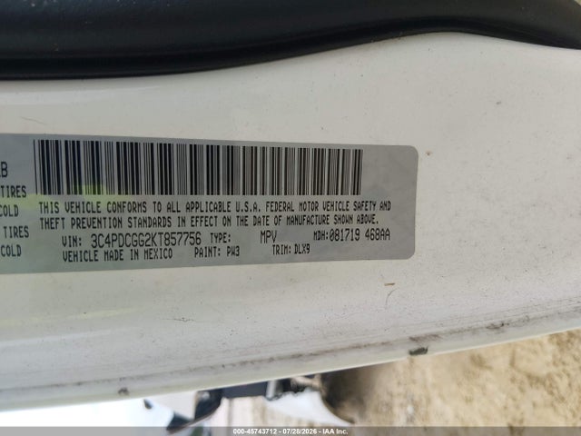 2019 Dodge Journey Crossroad მანქანა იყიდება აუქციონზე, vin: 3C4PDCGG2KT857756, აუქციონის ნომერი: 45743712