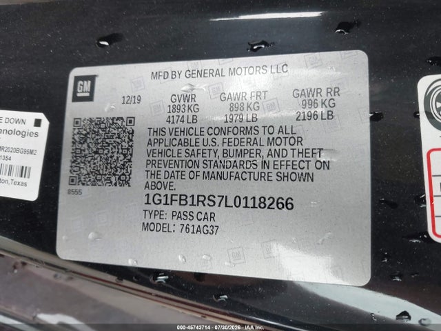 Продаж на аукціоні авто 2020 Chevrolet Camaro Rwd  1lt, vin: 1G1FB1RS7L0118266, номер лоту: 45743714
