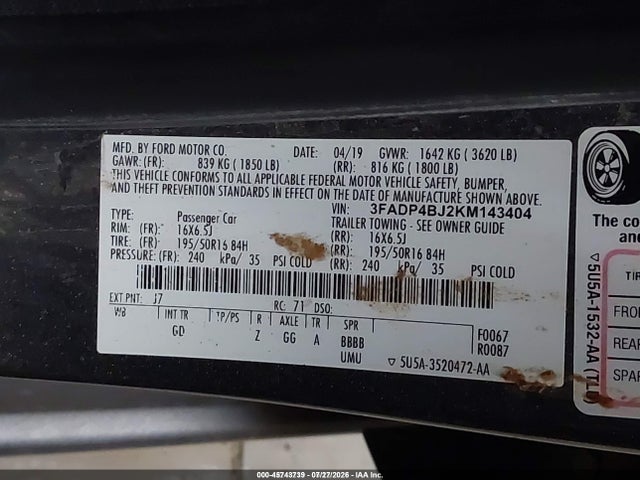 Aukcja sprzedaży 2019 Ford Fiesta Se, vin: 3FADP4BJ2KM143404, numer aukcji: 45743739