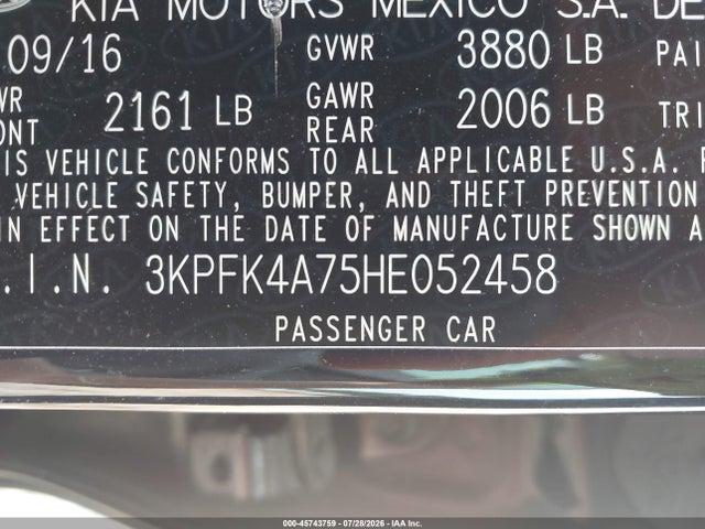 45743759 :رقم المزاد ، 3KPFK4A75HE052458 vin ، 2017 Kia Forte Lx مزاد بيع
