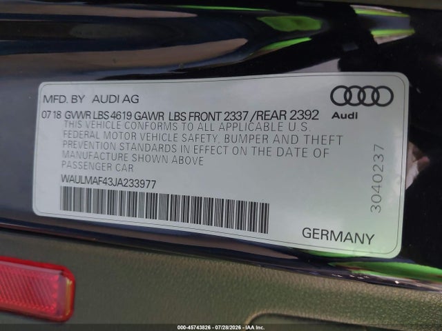 Aukcja sprzedaży 2018 Audi A4 2.0t Tech Ultra Premium/2.0t Ultra Premium, vin: WAULMAF43JA233977, numer aukcji: 45743826