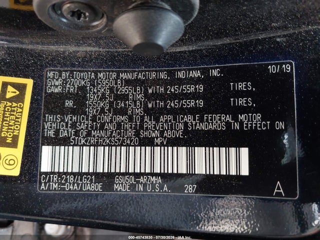 Toyota Highlander Se 2019 5TDKZRFH2KS573420 Image 9