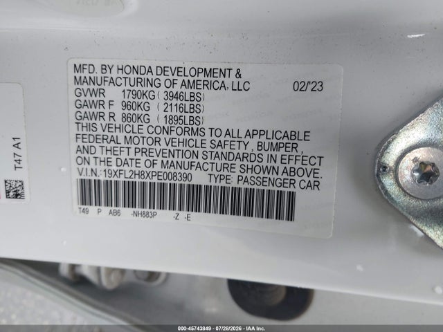 Aukcja sprzedaży 2023 Honda Civic Sport, vin: 19XFL2H8XPE008390, numer aukcji: 45743849