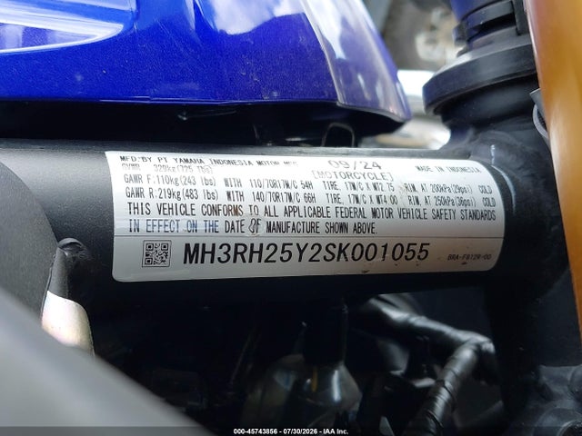 2025 Yamaha Yfz320 Ac მანქანა იყიდება აუქციონზე, vin: MH3RH25Y2SK001055, აუქციონის ნომერი: 45743856