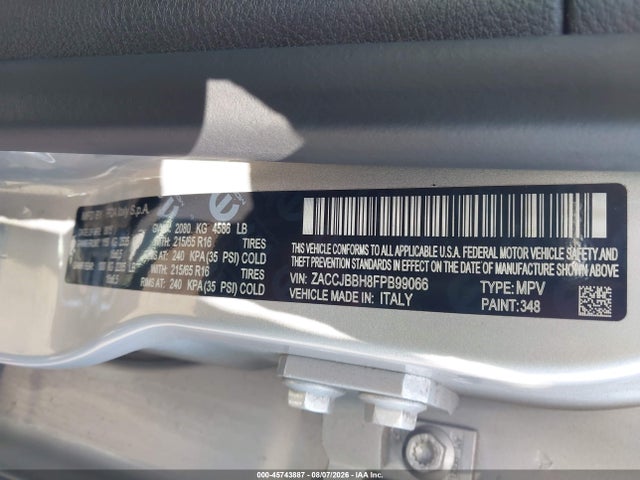 2015 Jeep Renegade Latitude მანქანა იყიდება აუქციონზე, vin: ZACCJBBH8FPB99066, აუქციონის ნომერი: 45743887
