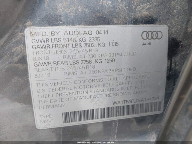 Aukcja sprzedaży 2014 Audi Allroad 2.0t Premium, vin: WA1TFAFL0EA154724, numer aukcji: 45743891
