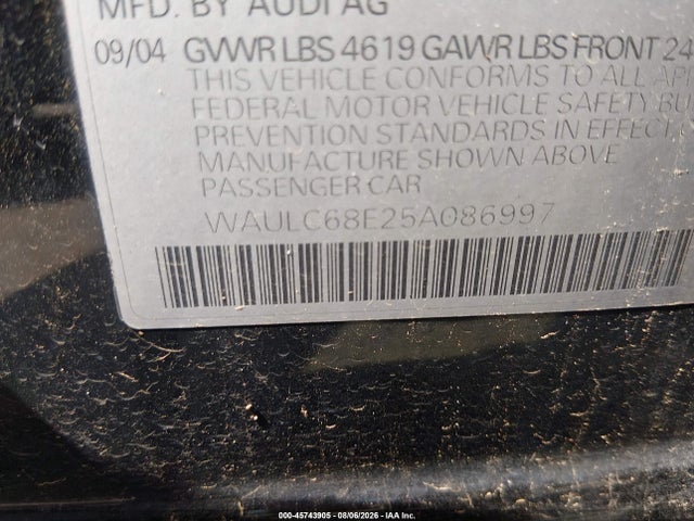 Aukcja sprzedaży 2005 Audi A4 1.8t Special Edition, vin: WAULC68E25A086997, numer aukcji: 45743905