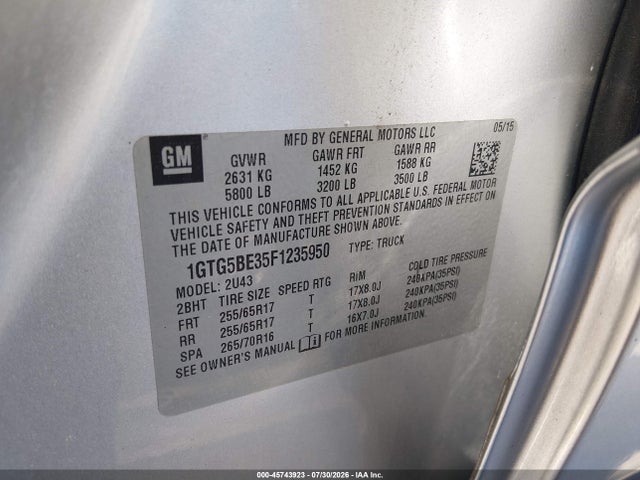 2015 Gmc Canyon 2wd Sle მანქანა იყიდება აუქციონზე, vin: 1GTG5BE35F1235950, აუქციონის ნომერი: 45743923