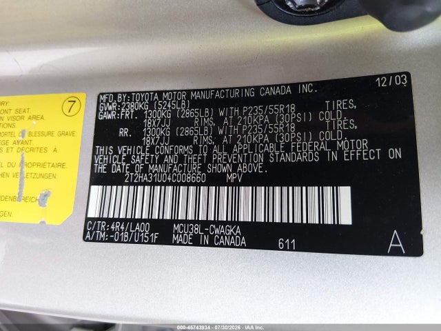 Aukcja sprzedaży 2004 Lexus Rx 330, vin: 2T2HA31U04C008660, numer aukcji: 45743934