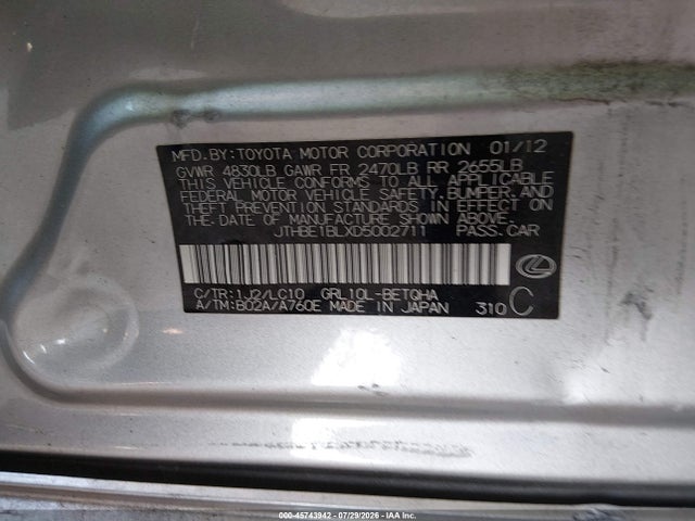 Продаж на аукціоні авто 2013 Lexus Gs 350, vin: JTHBE1BLXD5002711, номер лоту: 45743942