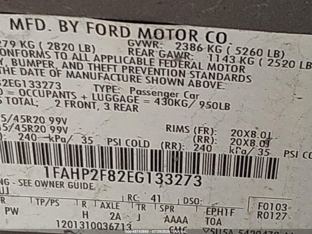 Auction sale of the 2014 Ford Taurus Limited, vin: 1FAHP2F82EG133273, lot number: 45743950