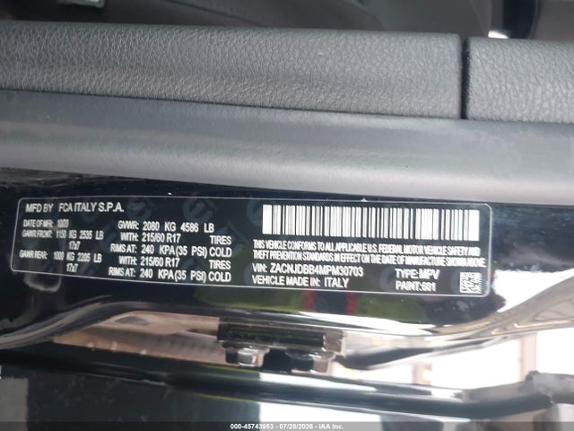 45743953 :رقم المزاد ، ZACNJDBB4MPM30703 vin ، 2021 Jeep Renegade Latitude 4x4 مزاد بيع