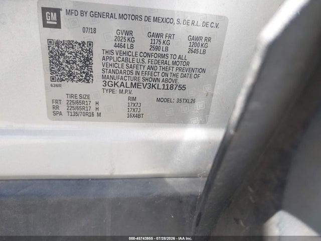 Продаж на аукціоні авто 2019 Gmc Terrain Sle, vin: 3GKALMEV3KL118755, номер лоту: 45743955