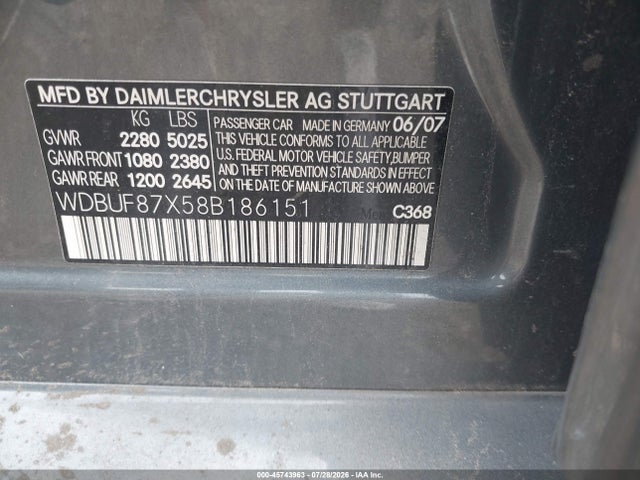 Aukcja sprzedaży 2008 Mercedes-benz E 350 4matic, vin: WDBUF87X58B186151, numer aukcji: 45743963