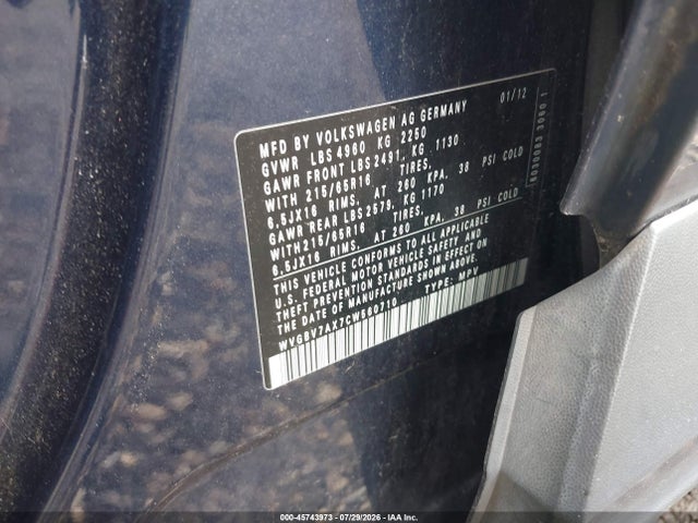 Aukcja sprzedaży 2012 Volkswagen Tiguan S, vin: WVGBV7AX7CW560710, numer aukcji: 45743973