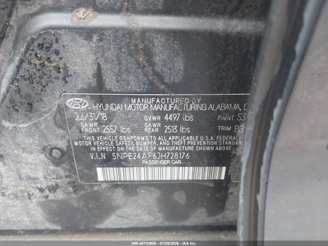 5NPE24AF6JH728176 Hyundai SONATA SE