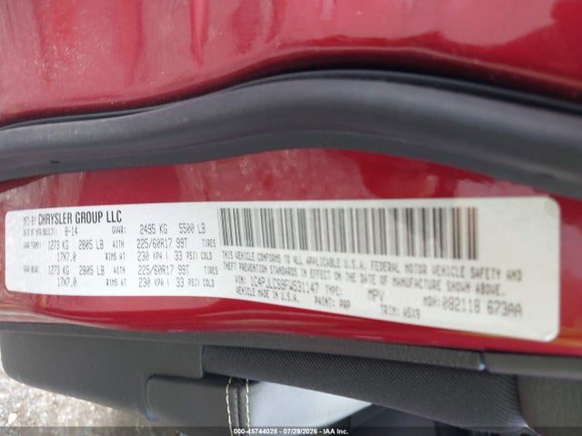 2015 Jeep Cherokee Latitude მანქანა იყიდება აუქციონზე, vin: 1C4PJLCS9FW531147, აუქციონის ნომერი: 45744028