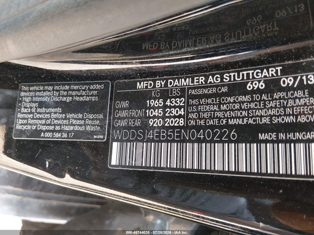 Aukcja sprzedaży 2014 Mercedes-benz Cla 250, vin: WDDSJ4EB5EN040226, numer aukcji: 45744035