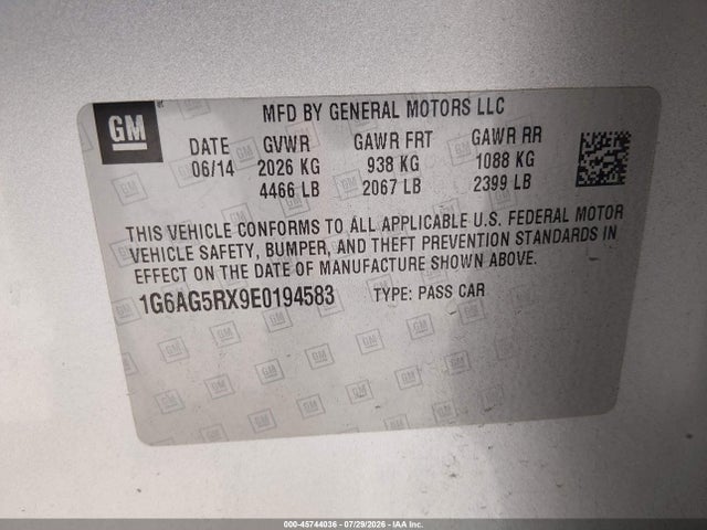 Продаж на аукціоні авто 2014 Cadillac Ats Standard, vin: 1G6AG5RX9E0194583, номер лоту: 45744036