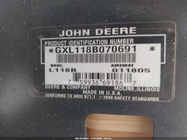 45744041 :رقم المزاد ، GXL118B070691 vin ، 2005 John Deere L118-42 مزاد بيع