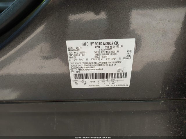 Ford EXPLORER XLT 2018 1FM5K7D85JGC40769 Image 9