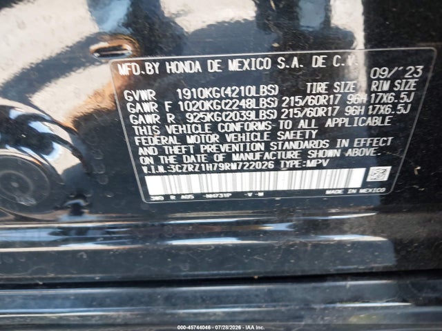 3CZRZ1H79RM722026 Honda Hr-v 2wd Ex-l/2wd Ex-l W/o Bsi