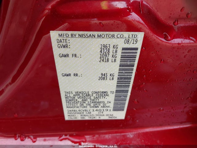 1N4BL4CV8LC140191 Nissan Altima Sr Fwd