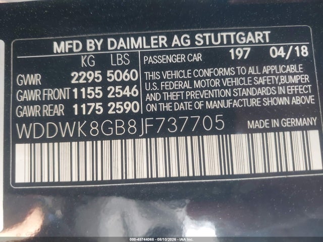Aukcja sprzedaży 2018 Mercedes-benz Amg C 63, vin: WDDWK8GB8JF737705, numer aukcji: 45744068