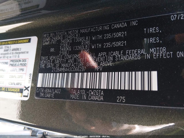 Aukcja sprzedaży 2025 Lexus Rx 350 Luxury, vin: 2T2BAMBA4SC066297, numer aukcji: 45744093