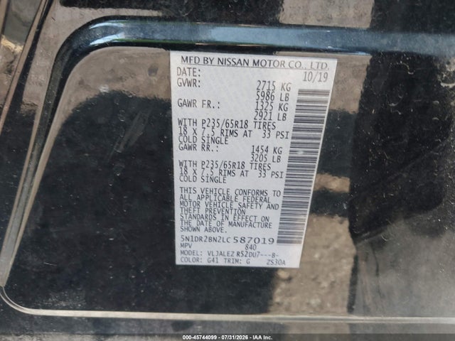 Aukcja sprzedaży 2020 Nissan Pathfinder Sv 2wd, vin: 5N1DR2BN2LC587019, numer aukcji: 45744099
