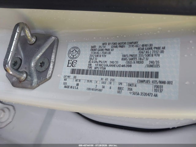 Продажа на аукционе авто 2014 Ford Escape Titanium, vin: 1FMCU9J99EUD46398, номер лота: 45744100