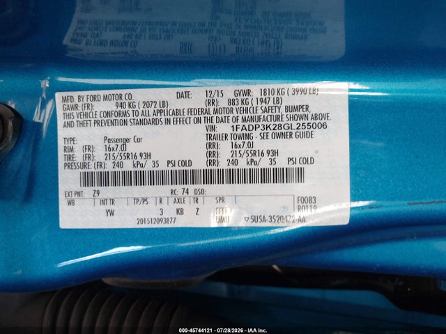 Ford FOCUS SE 2016 1FADP3K28GL255006 Image 9