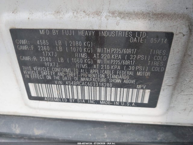 Subaru Outback 2.5i 2014 4S4BRCAC6E3318280 Image 9