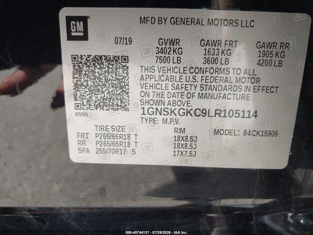1GNSKGKC9LR105114 Chevrolet Suburban 4wd Ls