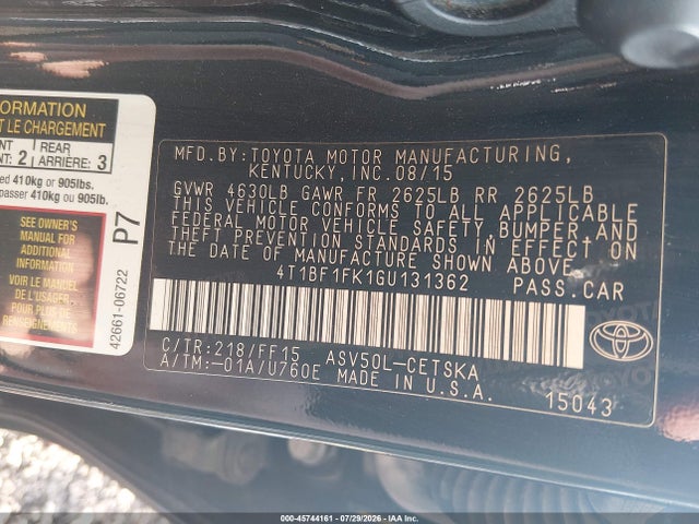 Продаж на аукціоні авто 2016 Toyota Camry Se, vin: 4T1BF1FK1GU131362, номер лоту: 45744161