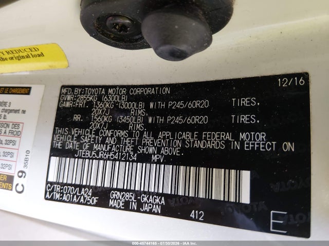 Toyota 4runner Limited 2017 JTEBU5JR6H5412134 Image 9