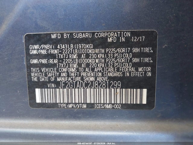 JF2GTADC2J8281299 Subaru Crosstrek 2.0i Premium
