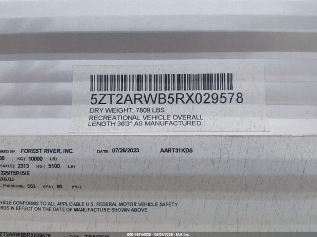 Продаж на аукціоні авто 2024 Forest River Aurora, vin: 5ZT2ARWB5RX029578, номер лоту: 45744225