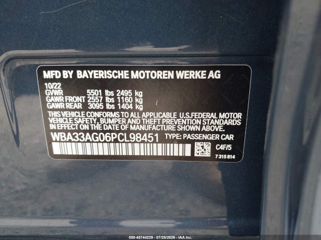 Aukcja sprzedaży 2023 Bmw 530e Xdrive, vin: WBA33AG06PCL98451, numer aukcji: 45744229
