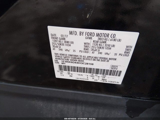 Ford EXPLORER XLT 2017 1FM5K8D84HGC28158 Image 9