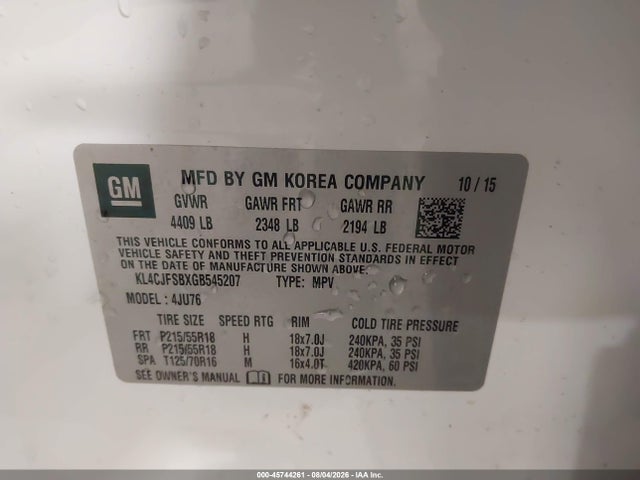 Aukcja sprzedaży 2016 Buick Encore Convenience, vin: KL4CJFSBXGB545207, numer aukcji: 45744261