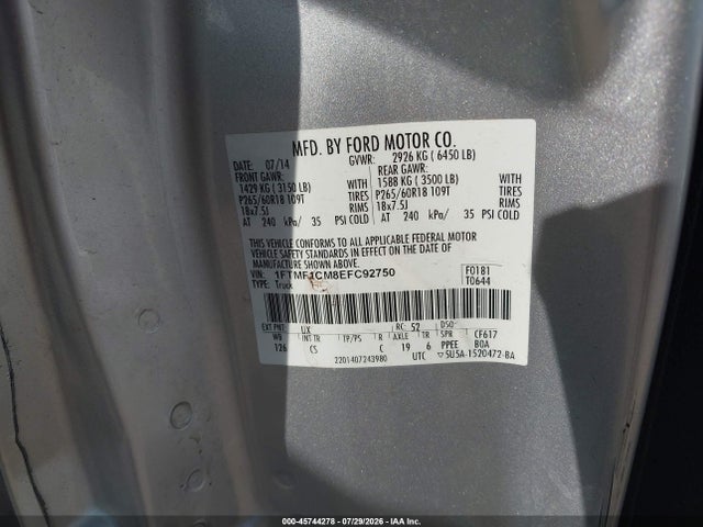 Ford F-150 Stx 2014 1FTMF1CM8EFC92750 Image 9