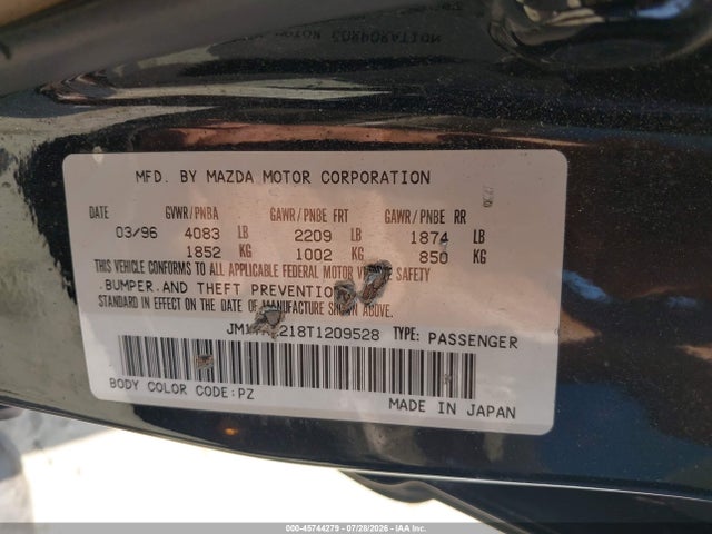 1996 Mazda Millenia L მანქანა იყიდება აუქციონზე, vin: JM1TA2218T1209528, აუქციონის ნომერი: 45744279