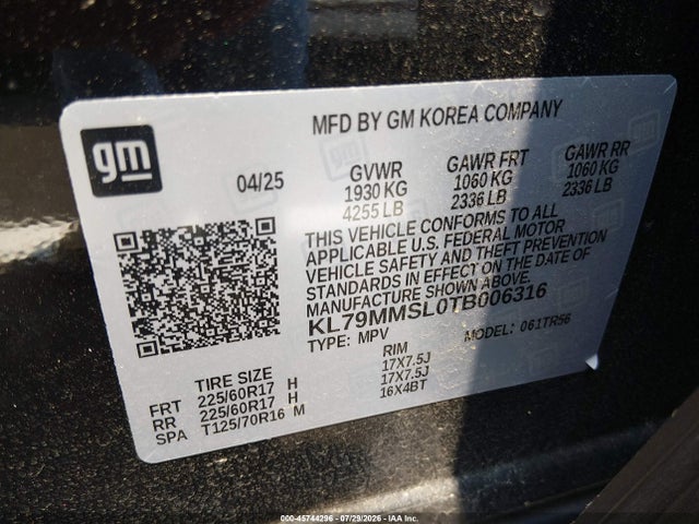 KL79MMSL0TB006316 Chevrolet Trailblazer Fwd Ls