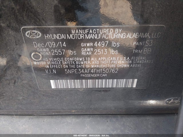 Aukcja sprzedaży 2015 Hyundai Sonata Limited, vin: 5NPE34AF4FH150762, numer aukcji: 45744297