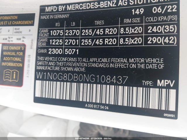 Продажа на аукционе авто 2022 Mercedes-benz Glc 300 Suv, vin: W1N0G8DB0NG108437, номер лота: 45744299