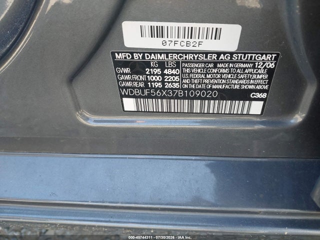 Auction sale of the 2007 Mercedes-benz E 350, vin: WDBUF56X37B109020, lot number: 45744311